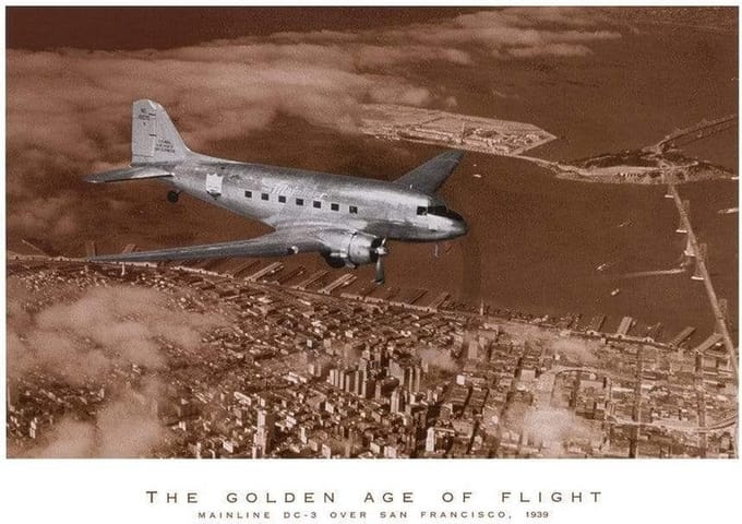 Kunstdruk Margaret Bourke-White - Mainline DC-3 over San Francisco 70x50cm