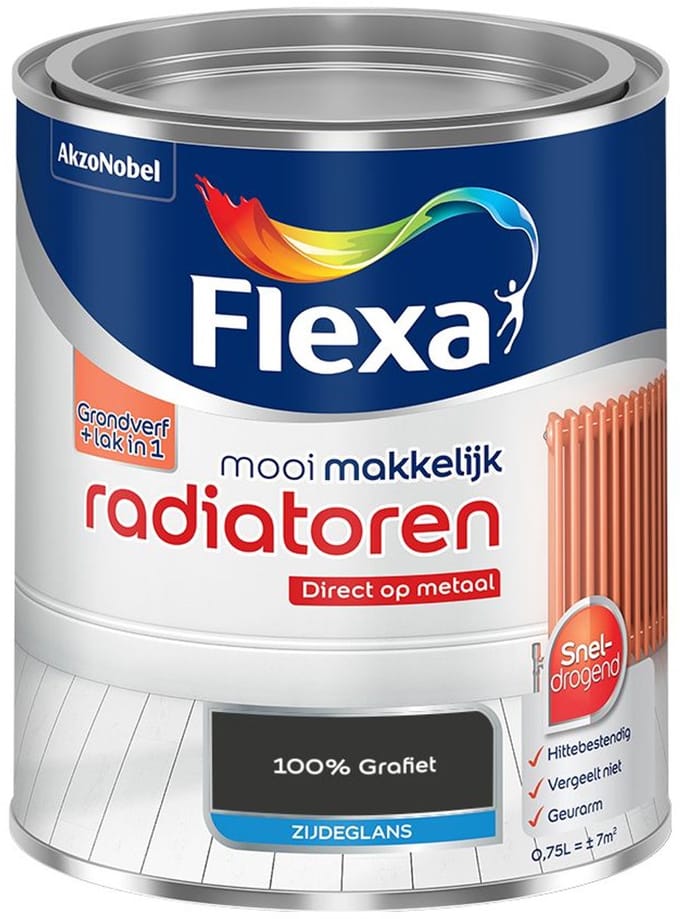 Flexa - Mooi Makkelijk Radiatoren Zijdeglans - 100% Grafiet - Mengverf - 750 Ml