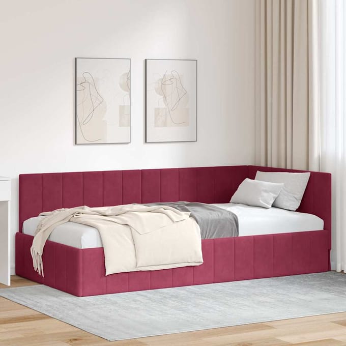 vidaXL - Hoek - Bed - Frame - Wijnrood - 100 - x - 200 - cm - Fluweel