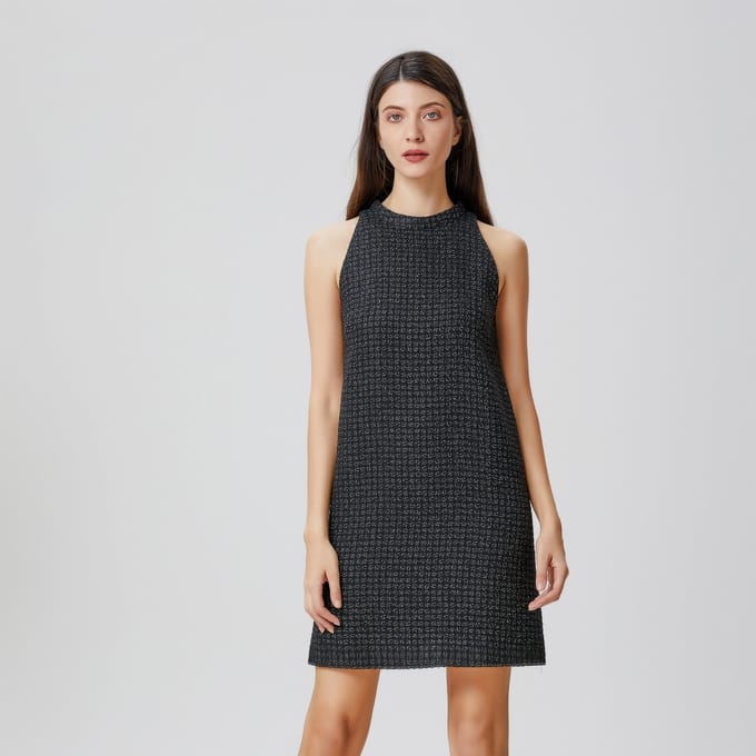 Mouwloze tweed korte trapezejurk