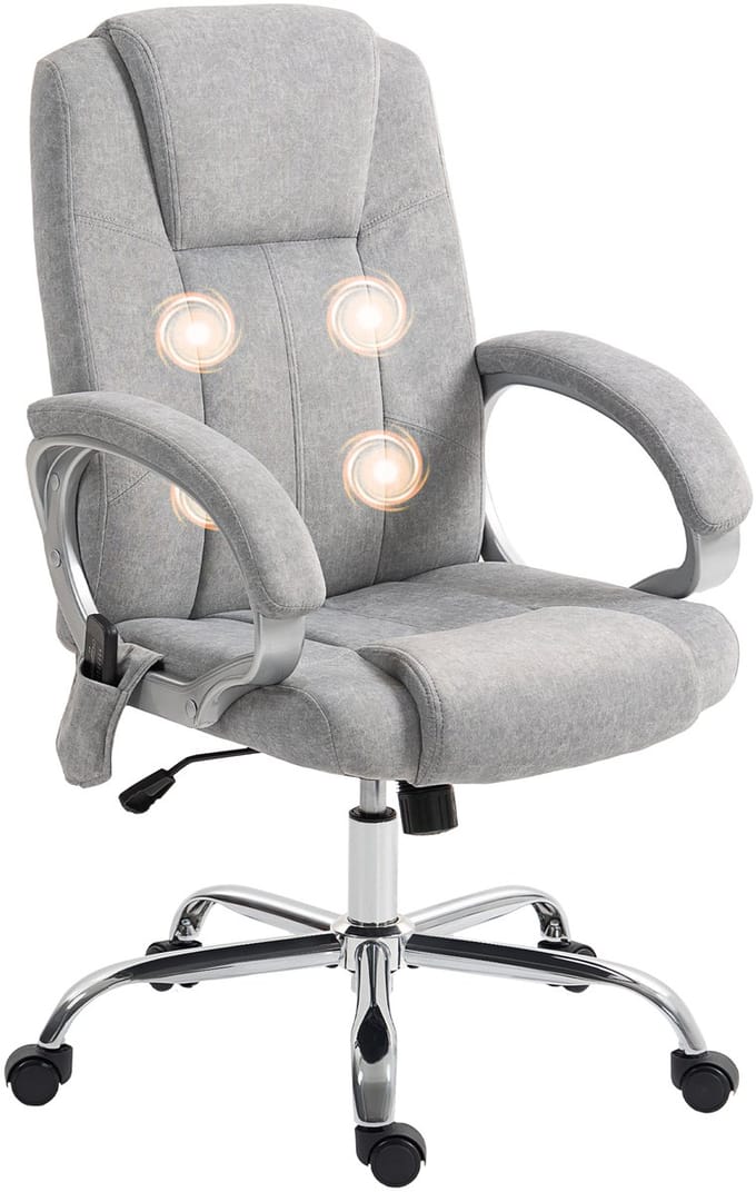 HOMCOM Massage Bureaustoel - Fluweel, Staal - 65 x 70 x 119 cm - Grijs