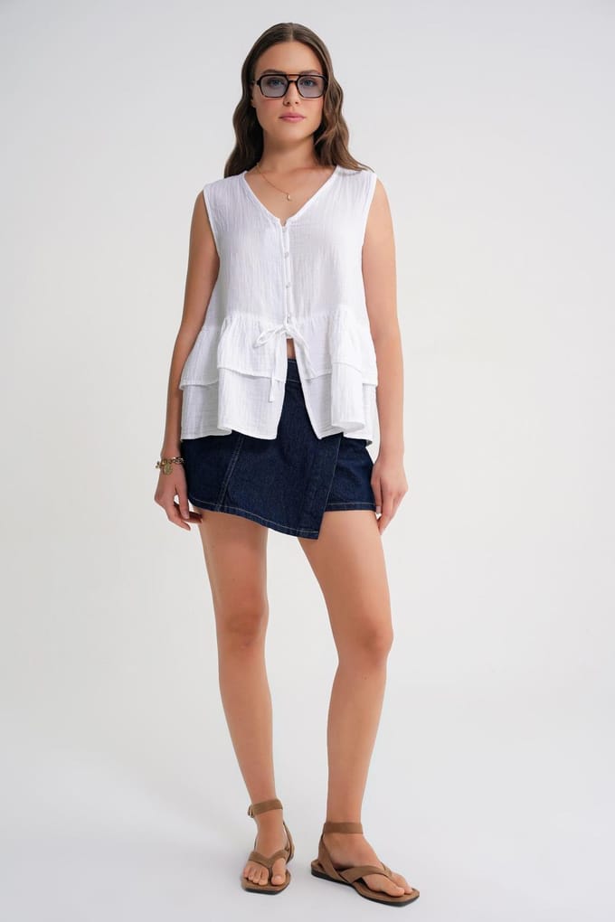 V-hals Knopjes Katoenen Blouse