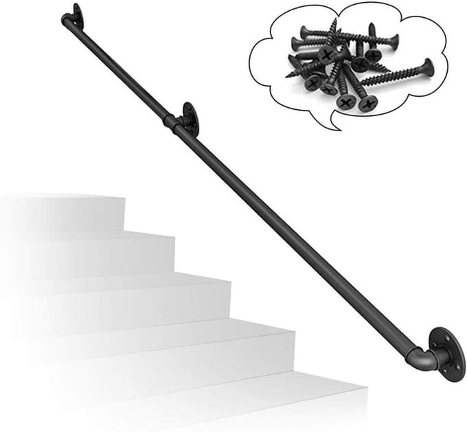 Metalen trapleuning - Stevige leuning bar - Veilig traplopen - Roestbestendige coating - 250cm - Zwart