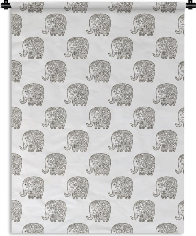 Wandkleed - Wanddoek - Doodle - Olifant - Design - 150x200 cm - Wandtapijt