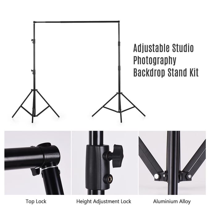 Andoer 2.8 * 3m/9.2 * 10ft Support de Fond de Studio Support Alliage d'Aluminium Réglable Photographie 2x3m noir