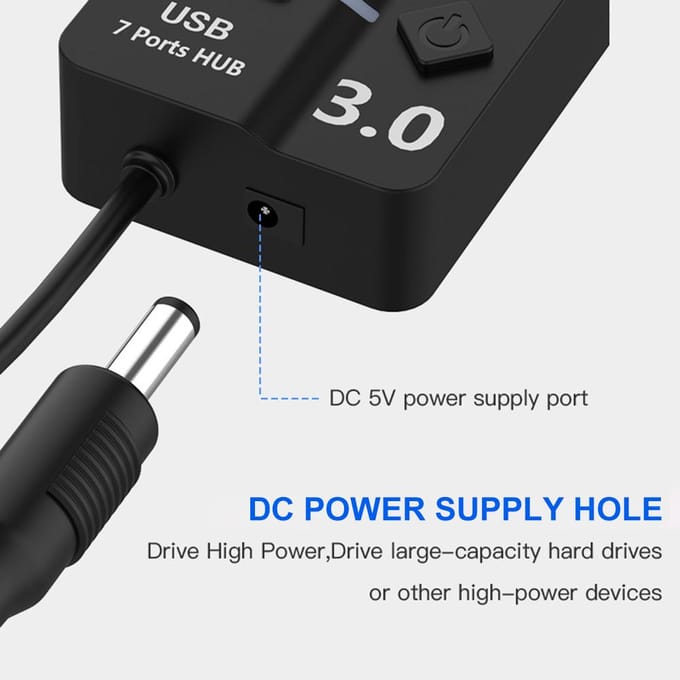 USB 3.0 HUB Splitter 7 Poorten met Aan/Uit Schakelaars Hoge Snelheid 5Gbps Micro black
