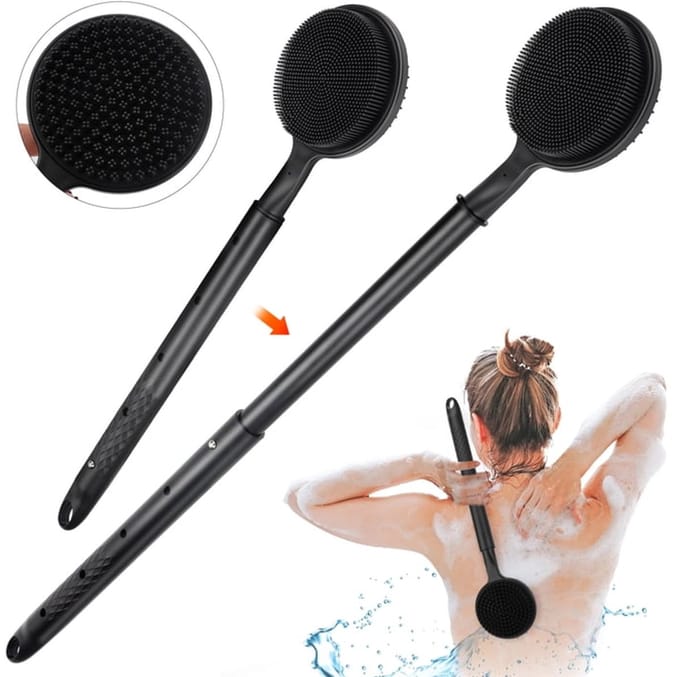 Daity Badborstel – Siliconen rugborstel – 60 cm – Verstelbaar – Uitschuifbare badborstel – Lichaamsborstel – Zwart