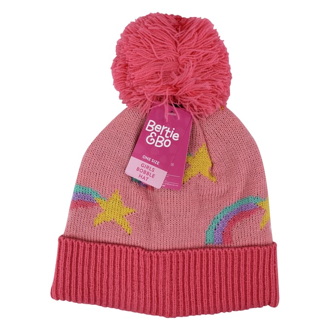 Meisjes Regenboog Muts met Pompon | Kinderen Warme Wintermuts met Pompon