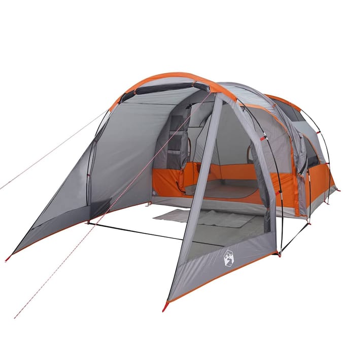 vidaXL - Tunneltent - 4-persoons - waterdicht - grijs - en - oranje