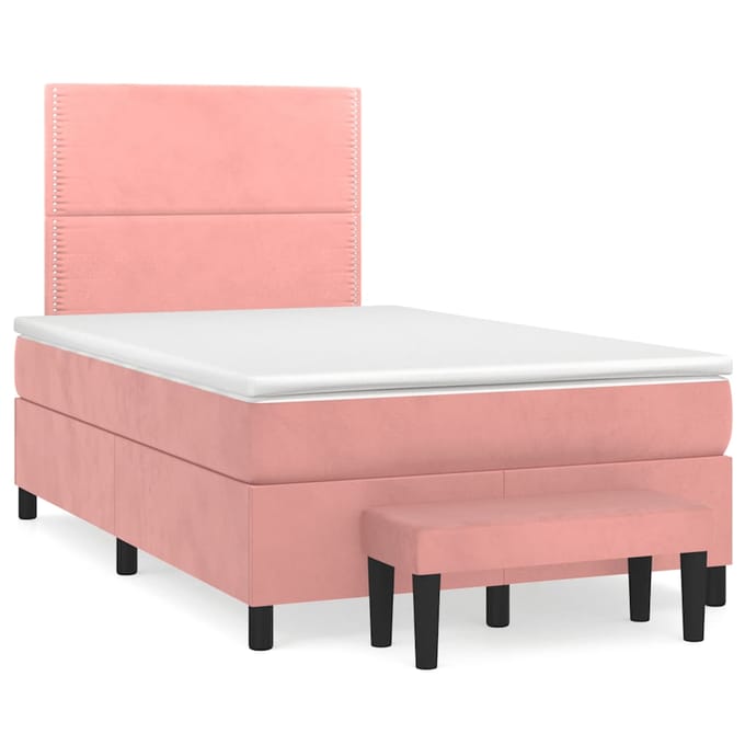 vidaXL - Boxspring - met - matras - fluweel - roze - 120x190 - cm