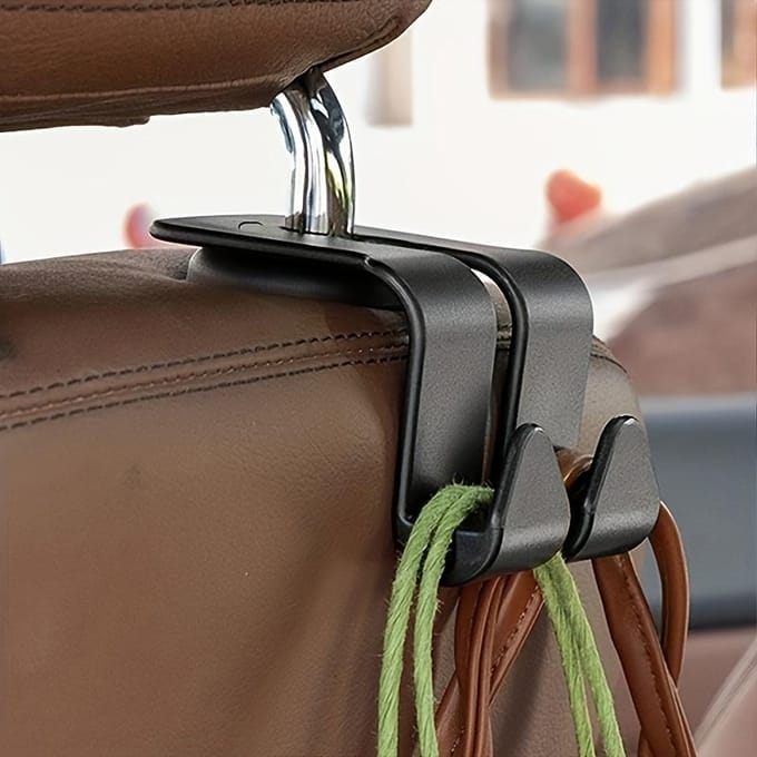Crochets de dossier de siège de voiture multifonctionnels robustes 1 pièce - Clips de rangement doubles peu encombrants, adaptés à divers modèles de voiture noir