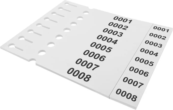 CombiCraft sleufetiketten genummerd 250x25mm met afscheurstrook wit - nummering 0001 t/m 0200 - per 200 etiketten
