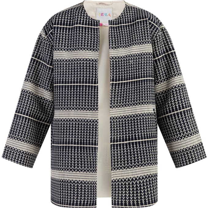 IZIA Geweven korte jas Dames Donker marineblauw gebroken wit