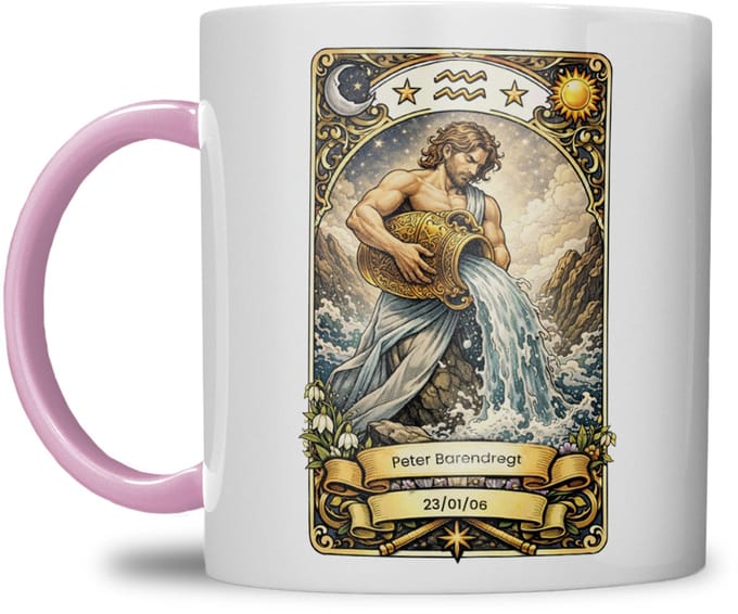 Sterrenbeeld mok - Waterman - Roze - Tarot mok - Gepersonaliseerd met naam en datum