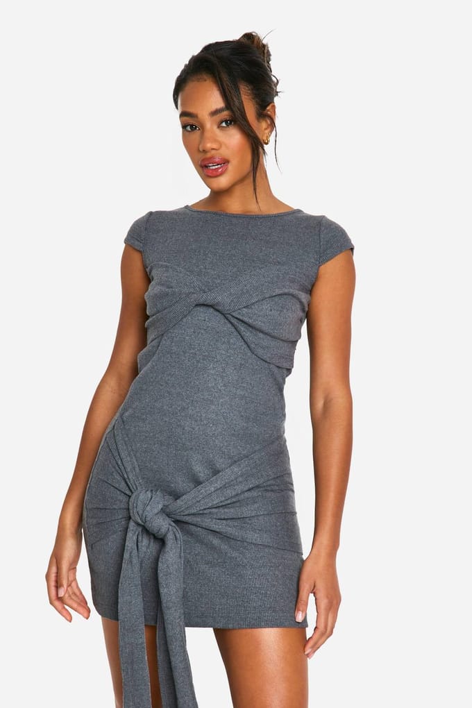 boohoo Dames Brushed Rib Mini Dress | Houtskool | Maat: 42