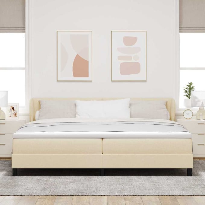 vidaXL - Boxspring - bed - met - hoofdeinde - Crème - 200 - x - 200 - cm - Stof