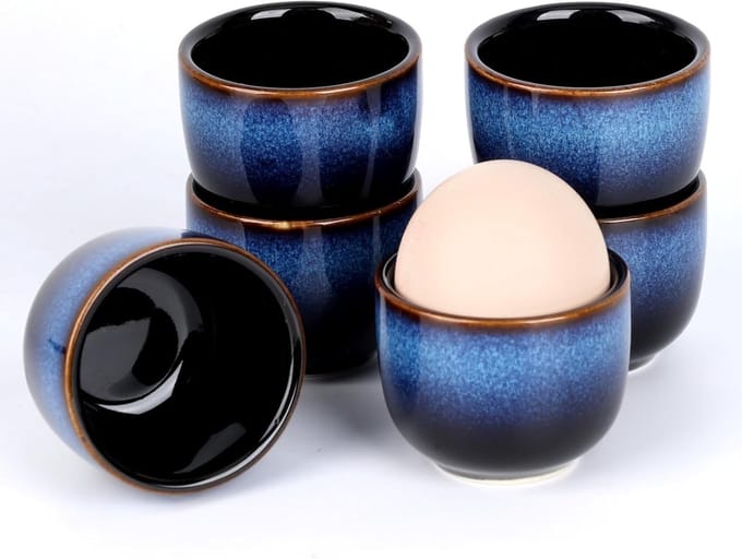 6 stuks eierdopjes, eierdopjes, campingeierstandaard, eierhouder, eierhouder, eierbeker, verschillende blauwe eieren, bekers