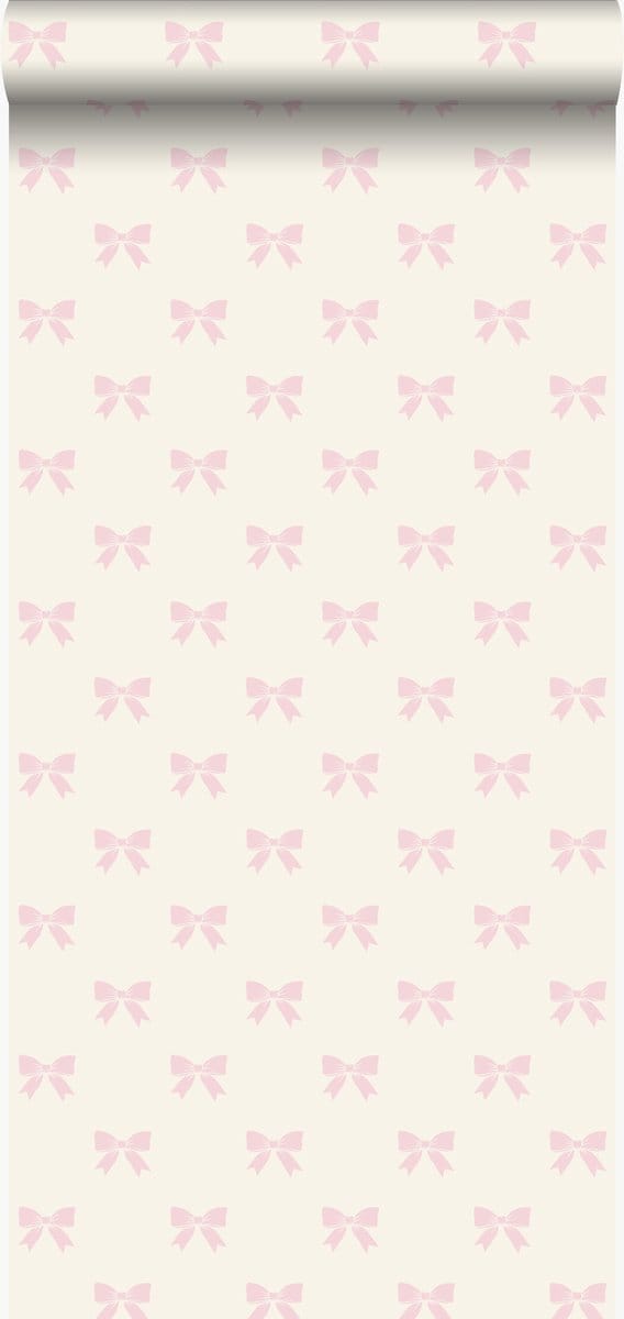 Origin Wallcoverings behang strikjes glanzend wit en licht roze - 346846 - 53 cm x 10,05 m