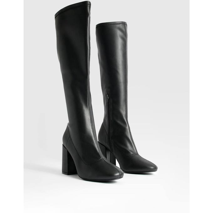 boohoo Dames Wide Fit Stretch Kniehoge Laarzen | Black | Maat: 4
