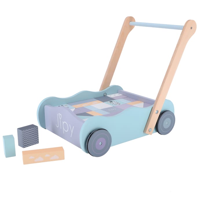 Jipy Houten Blokkenkar Met Blokken Paars/Blauw