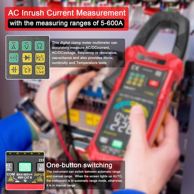 MAYILON Digitale Stroomtang Multimeter Multifunctioneel 600V Voltmeter Tester Ampère Volt Meter Automatisch Bereik veelkleurig