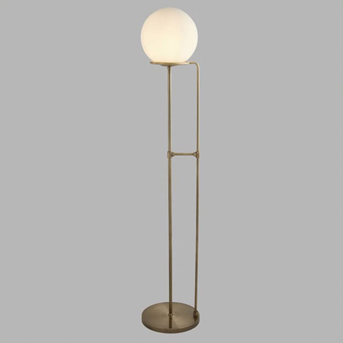 Searchlight Vloerlamp Sphere in messing antiek met glasbol