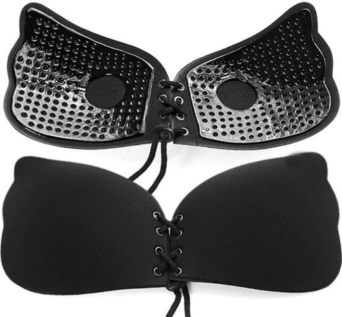 KELERINO. Strapless Plak BH - Vleugels met Vetersluiting - Cup B / Zwart