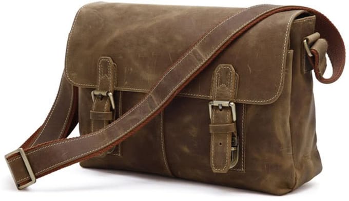 Bruine Leren Retro Messenger Bag