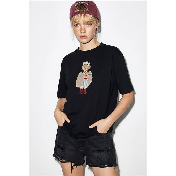 Geborduurd Crew Neck Relaxed Fit T-Shirt
