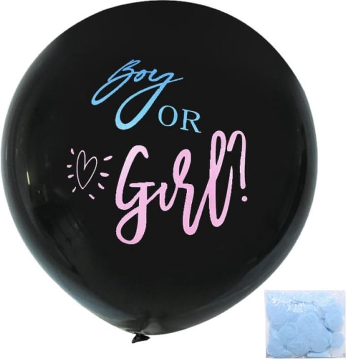 Gender reveal ballon 90cm - It's a boy (Blauwe confetti)