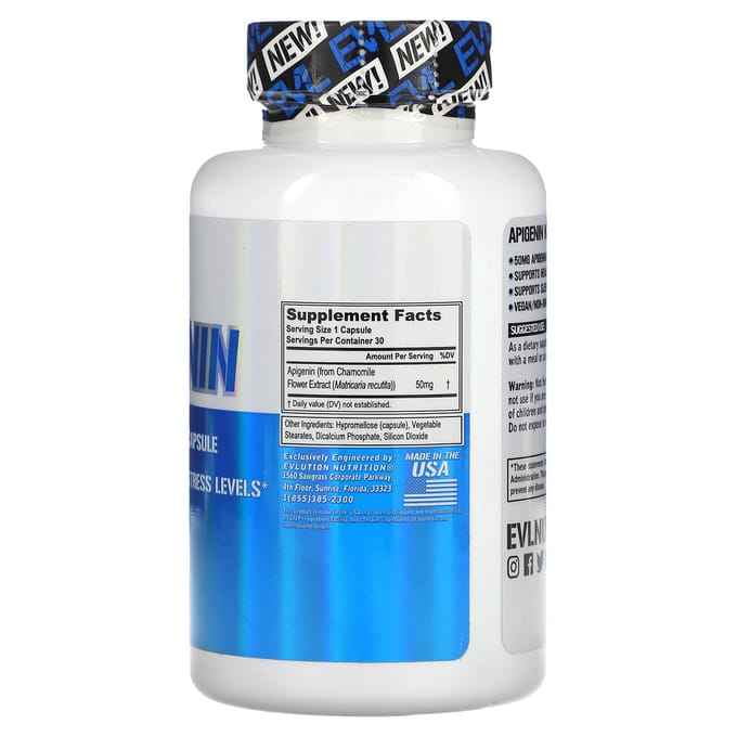 EVLution Nutrition, Apigénine, 50 mg, 30 gélules végétales