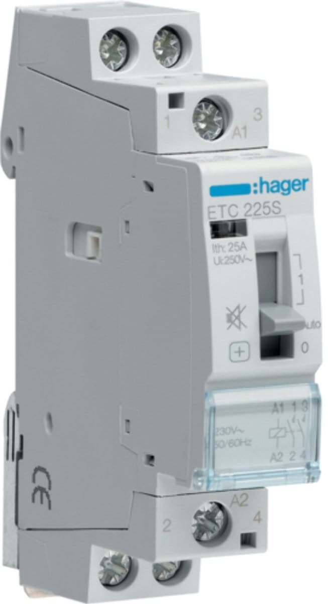 Hager - Cont d/n geruisl 2X25A 2NO 230V/220VDC - ETC225S