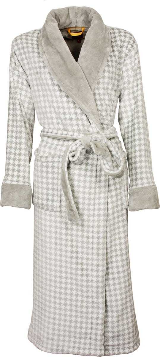Medaillon Dames Badjas - Fleece - Bindceintuur - Grijs - Maat M