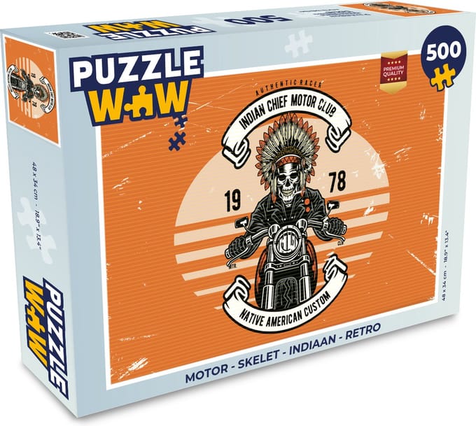Puzzel Motor - Skelet - Indiaan - Retro - Legpuzzel - Puzzel 500 stukjes