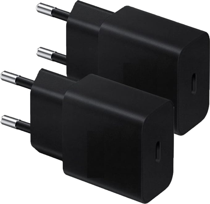 25w Super Fast Charger voor S24,S23,S22,S21,S20,Plus,Ultra - 2 Stuks - Zwart