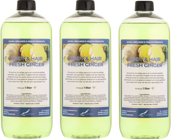 Body & Hair Fresh Ginger 1 Liter - set van 3 stuks - 2 in 1 voor lichaam en haar.