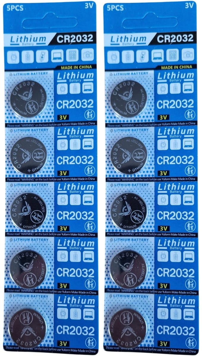 CR2032 3V Lithium Knoopcelbatterijen – 10 stuks (2 x 5 blister)