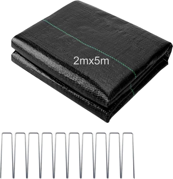 Sterk Onkruiddoek 2x5m (10m²) Waterdoorlatend Gronddoek voor Tuin en Bloembedden