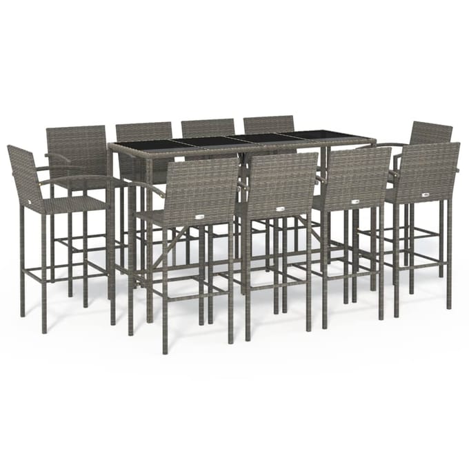 vidaXL 11-delige Tuinbarset poly rattan grijs