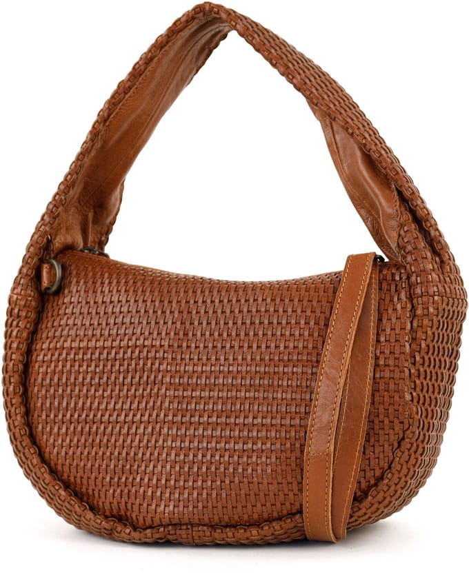 Bear Design Alice M Gevlochten Leren Buideltas - Handtas - Schoudertas - Cognac