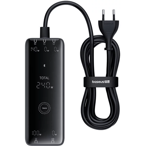 Baseus Digital GaN 3xUSB-C 1xUSB-A 240W Wall Charger with Power Cable - Black