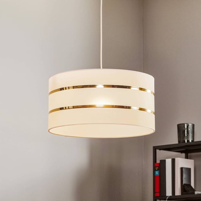 HELAM Hanglamp Helen textiel kap wit-goud Ø 40 cm