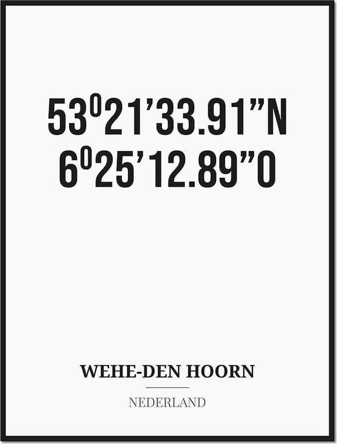 Poster/kaart WEHE-DEN HOORN met coördinaten