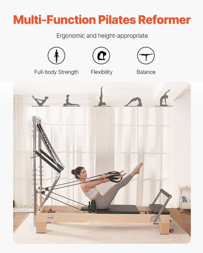 Pilates Reformer Machine Pilates en Bois Équipement d'Entraînement pour Salle de Sport à Domicile