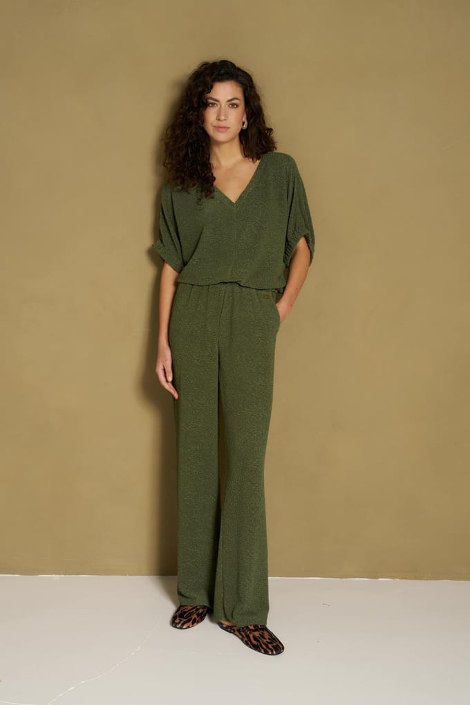 Lofty Manner groene dames broek   Relaxed Fit   Structuur patroon   Elastische boord   Regular waist Groen XS