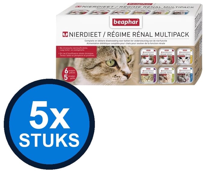 5x Beaphar - nierdieet kat multipack 6x100gr - Kattenvoer Natvoer - 600 g