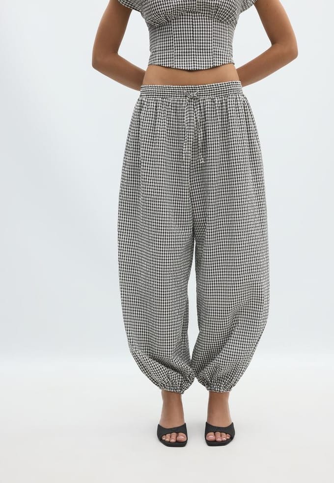 Stradivarius Geruite balloonbroek  Ecru L
