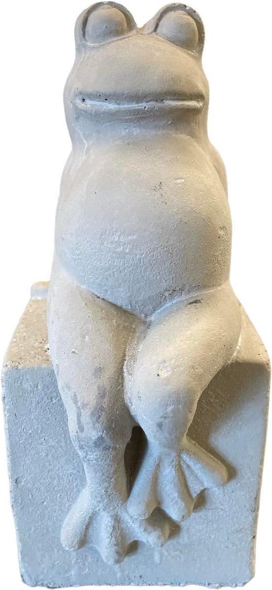 Kikker zittend op blok cementgrijs 16x12x26cm