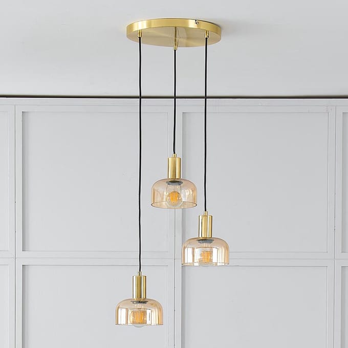 LumenXL Gouden hanglamp - amber glas, 3-lichts - Marrom