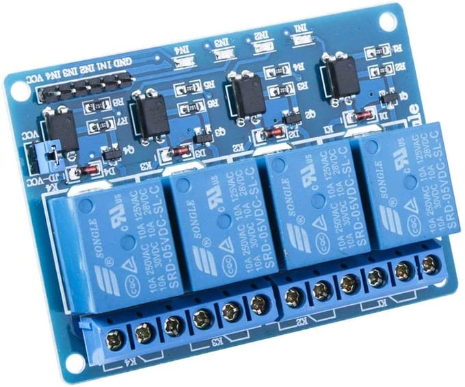 4-kanaals 5V Relaismodule | Compatibel met UNO R3, Mega 1280, DSP ARM, PIC AVR, Raspberry Pi | Status-LED's | Hoogvermogenregeling blauw